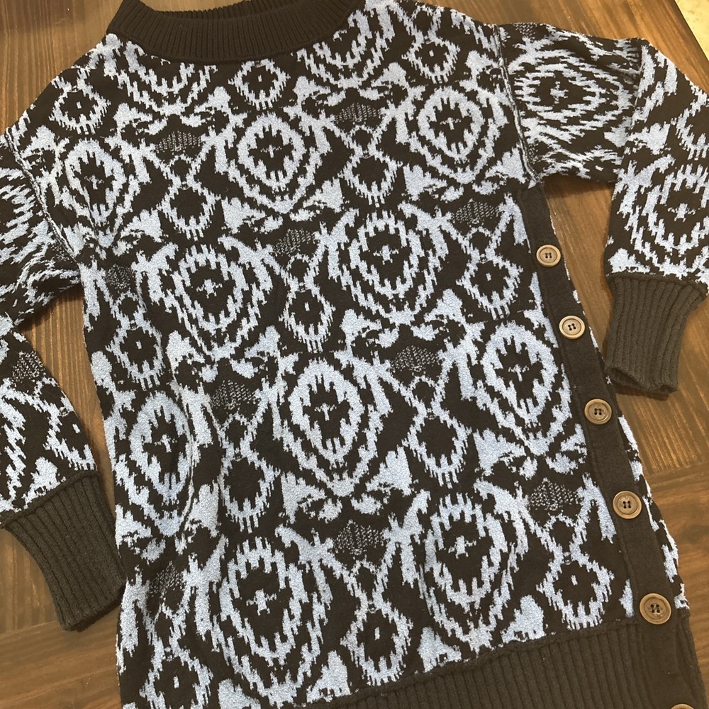 Free People Anthropologie Winter Skies Wallpaper Sweater Tunic Dress XS